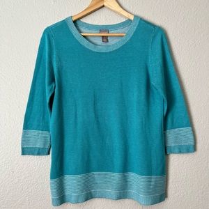 Chico’s Women Tunic 3/4 Sleeve Turquoise Top Sweater Stripe Detail Size 1X